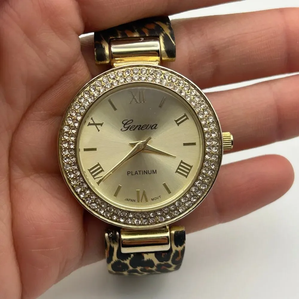 Geneva Platinum Women's Leopard Print Bangle Cuff Fashion Watch New Battery